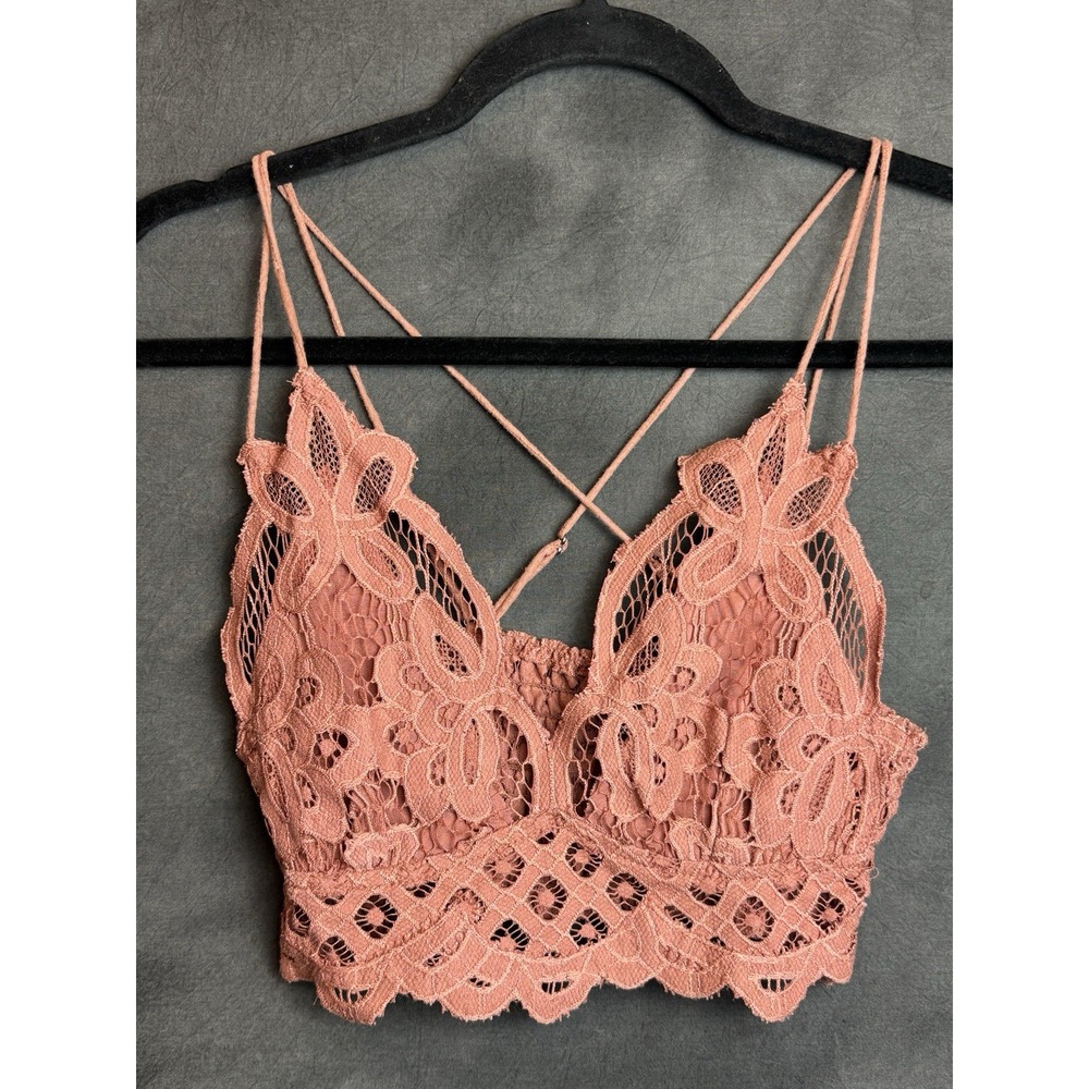 FREE PEOPLE ONE Women's Small ADELLA Bralette Embroidered Lace Copper Crop Top